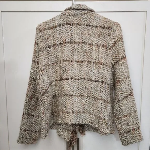 Chicos Womens Medium 1 Wool Alpaca Blend Knit Fringe Open Front Cardigan Sweater - Picture 4 of 11